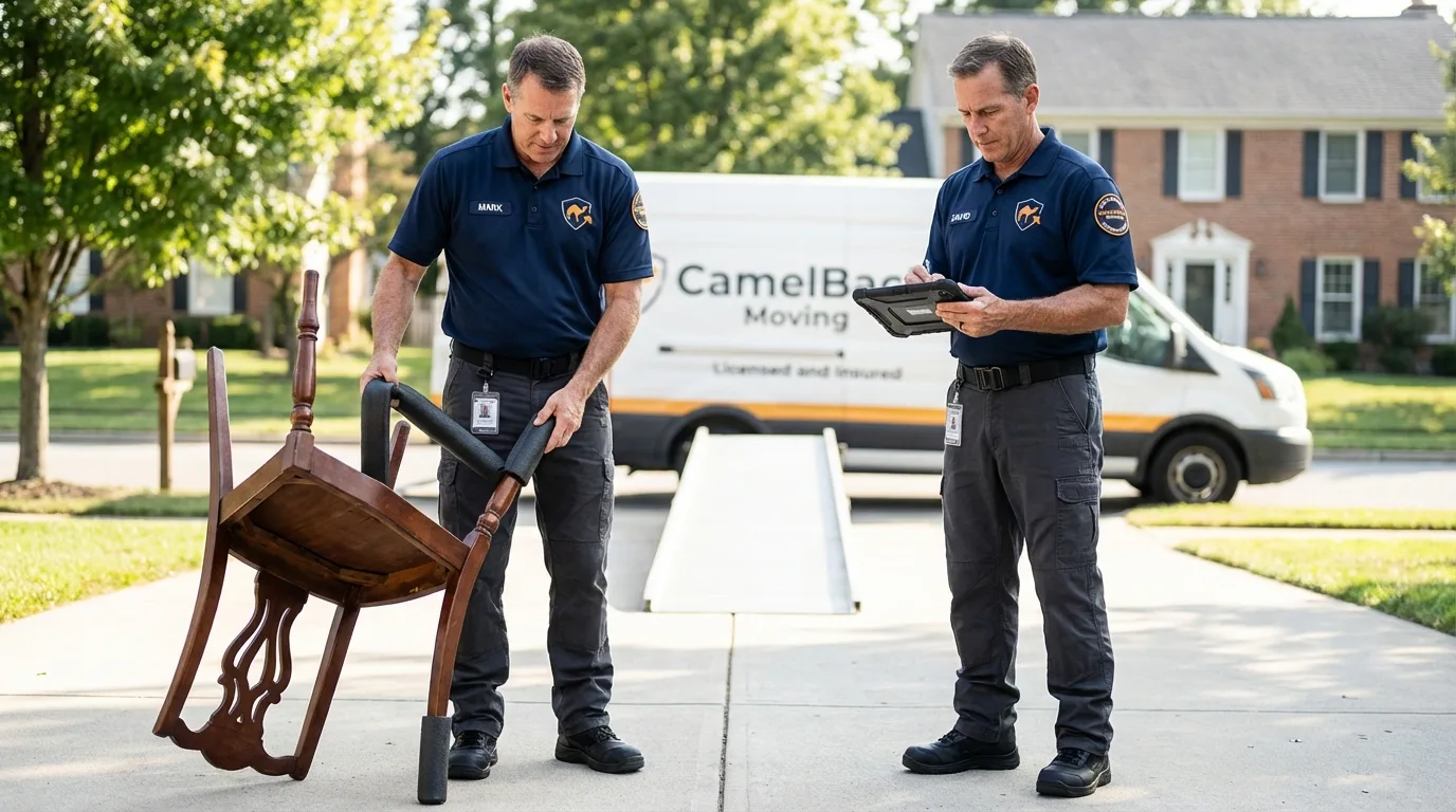 Movers inspecting furniture for damage prevention before loading in Fort Knox, KY